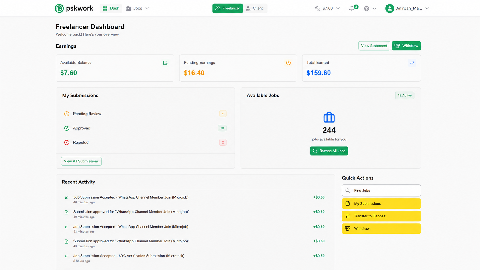 Freelancer dashboard preview